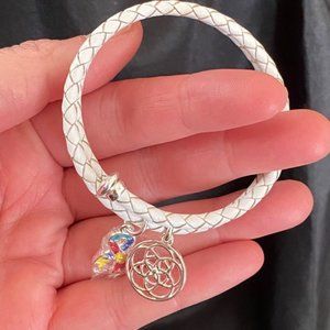 White Braided Leather Wrap Bracelet with Multicolor Autism Awareness Charm